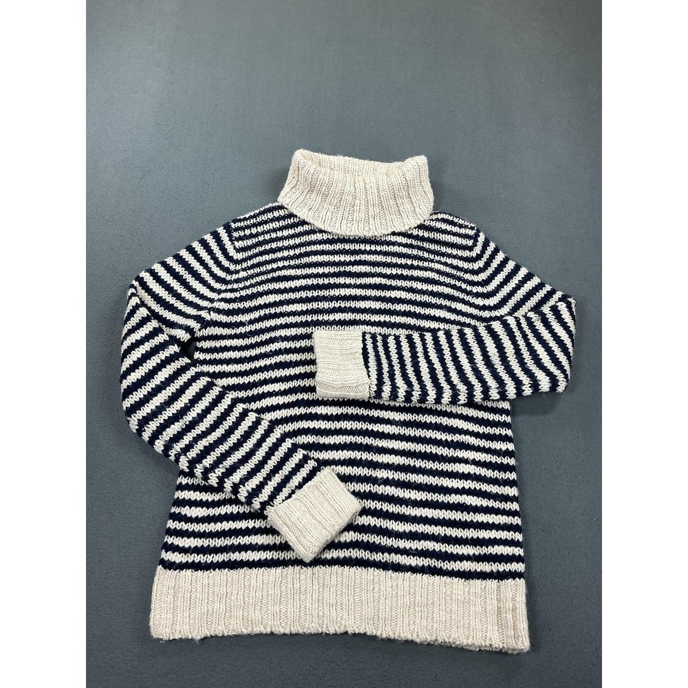 Lands' End Canvas Sweater Womens Small Blue Striped Wool Blend Turtleneck Knit